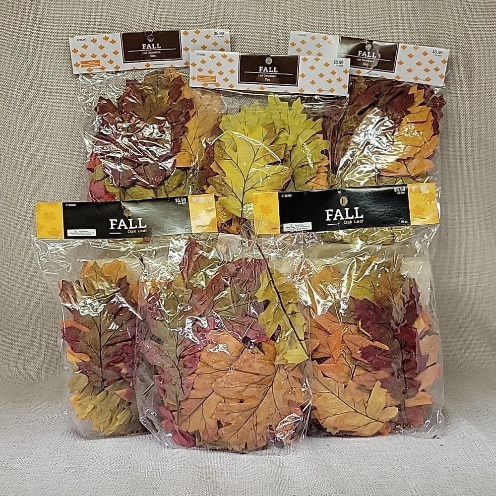 Fall dull oak Leaves Autumn Decorations 35pc Orange Green Red - 5” - 7”